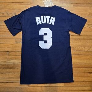 Men's New York Yankees Baseball MLB Cooperstown Navy RUTH #3 T-Shirt